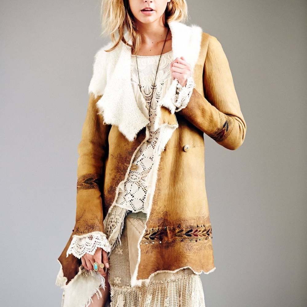 Free People Hand Painted Suede Coat